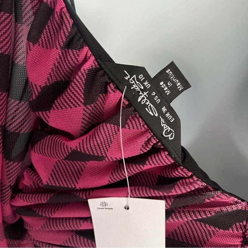 Miss Selfridge Pink Checkered Mesh Fit And Flare Dress 6 - Picture 16 of 16